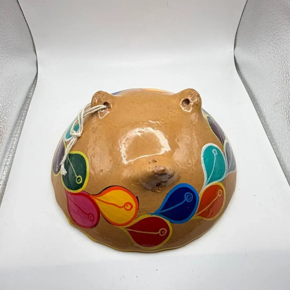 Art Pottery Scalloped Bowl Vintage Mexican Folk Art Hand Painted Bird Motif 10